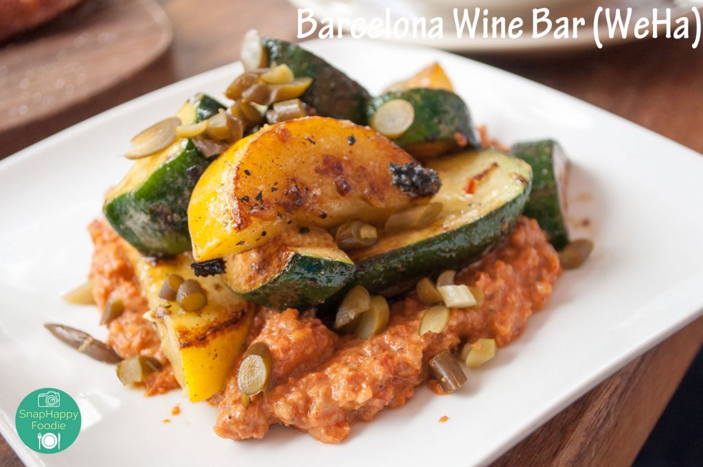 Summer Squash Plancha with Walnut Romesco and Garlic Scapes